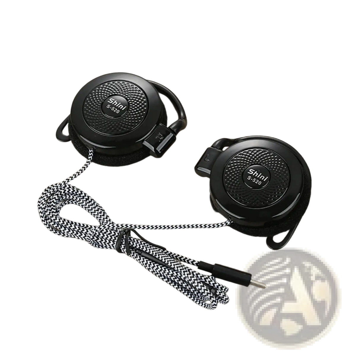 Black shini s-520 usb-c wired on-ear sports headphones with black and white herringbone-patterned clip-on cable