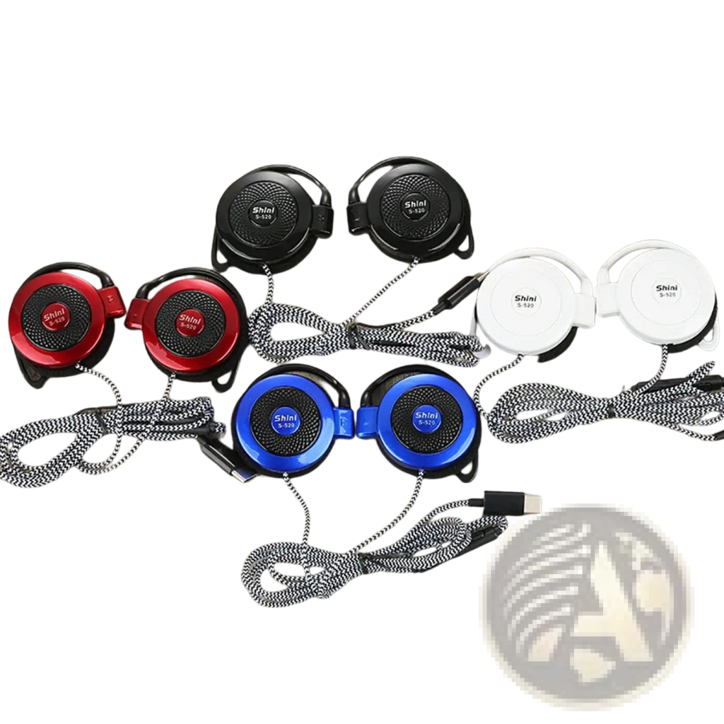 Shini s-520 foldable usb-c wired on-ear sports headphones in red black white and blue with braided cables