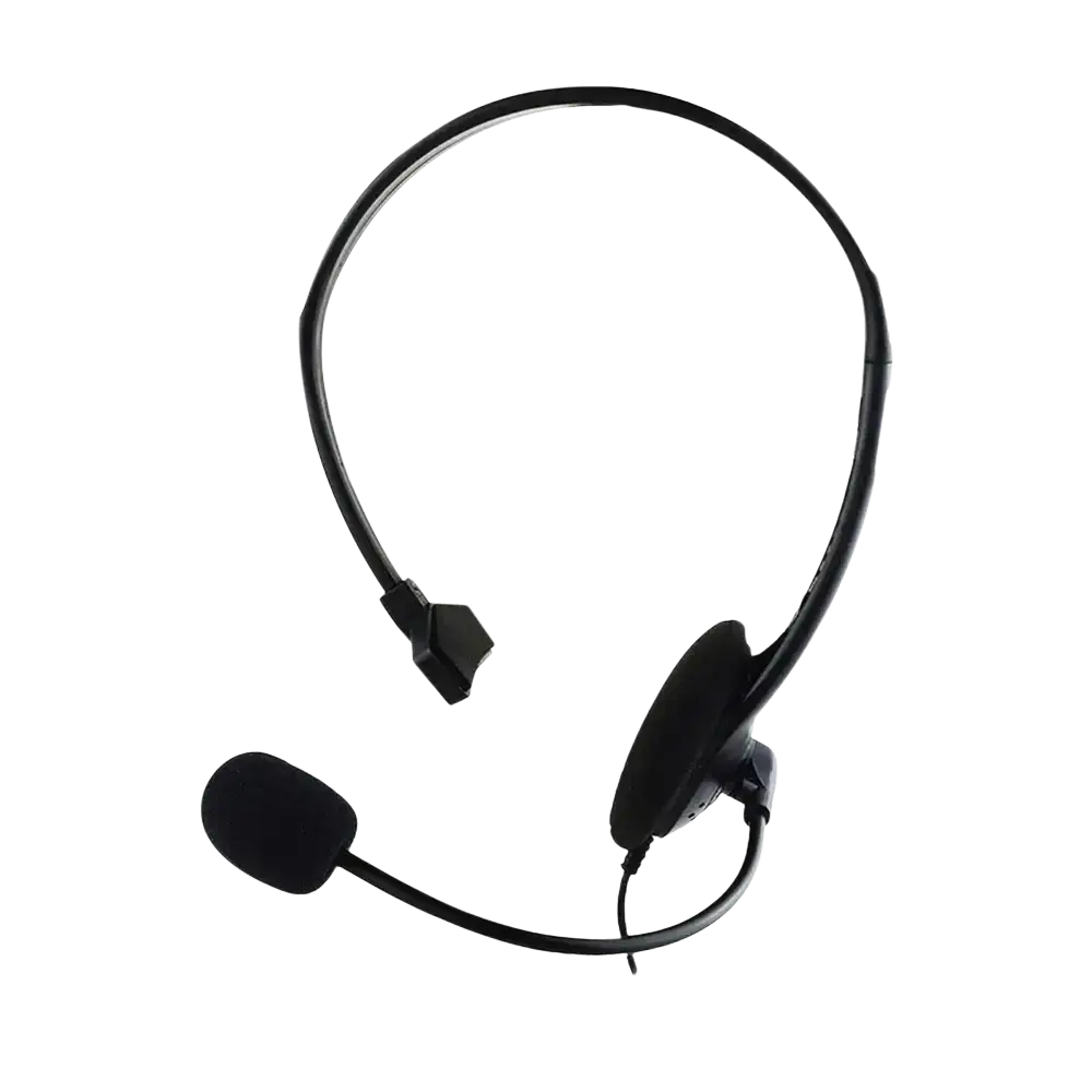 Black usb call center headset with noise canceling mic, flexible headband, designed for clear frequency response range