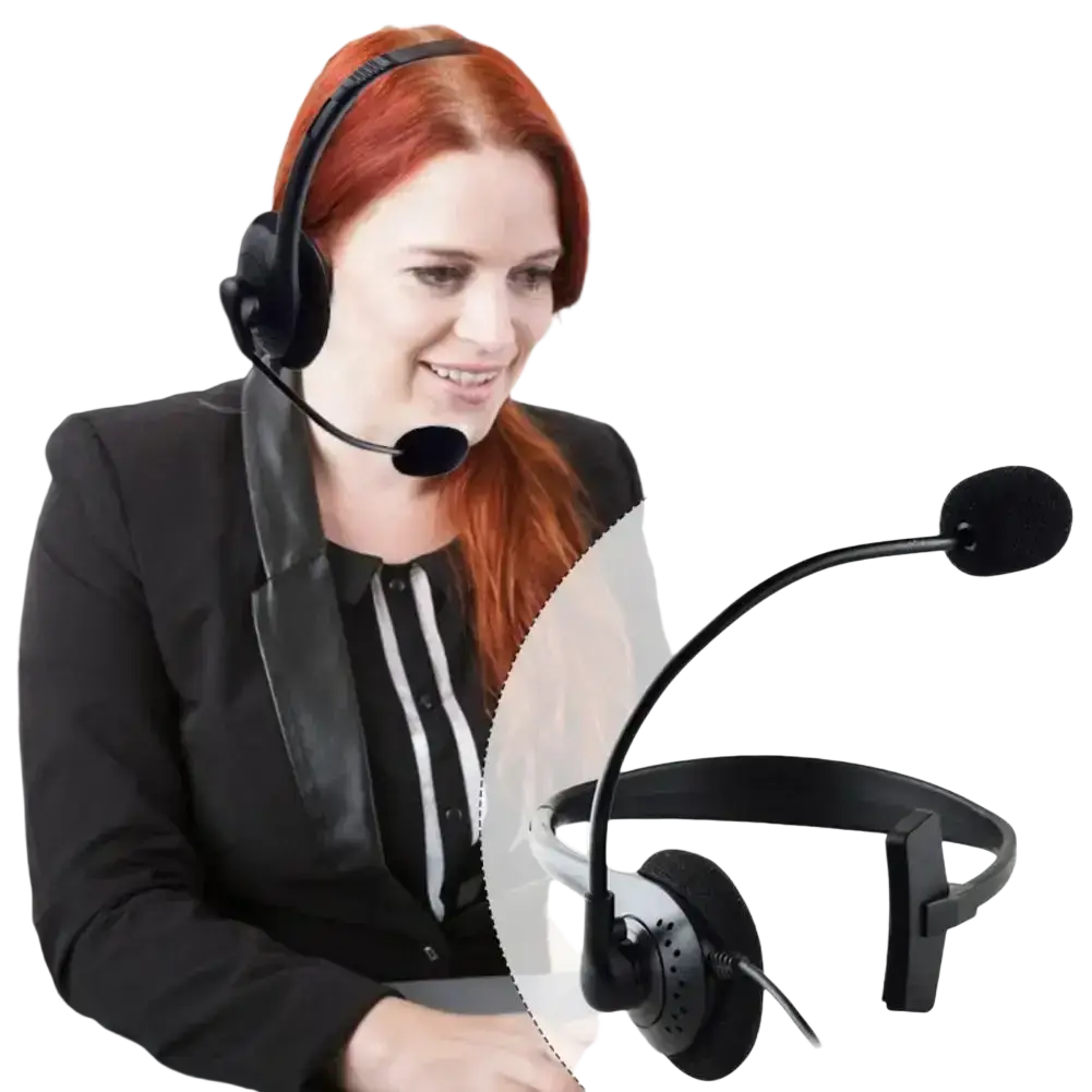 Black usb call center headset with adjustable headband and noise canceling mic featuring wide frequency response range