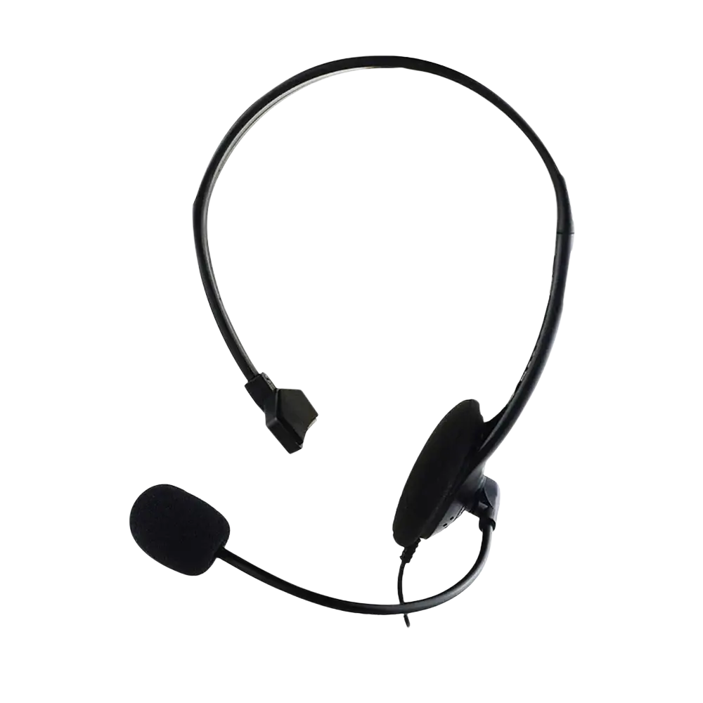 Black usb call center headset with noise canceling microphone and padded earcup designed for wide frequency response range