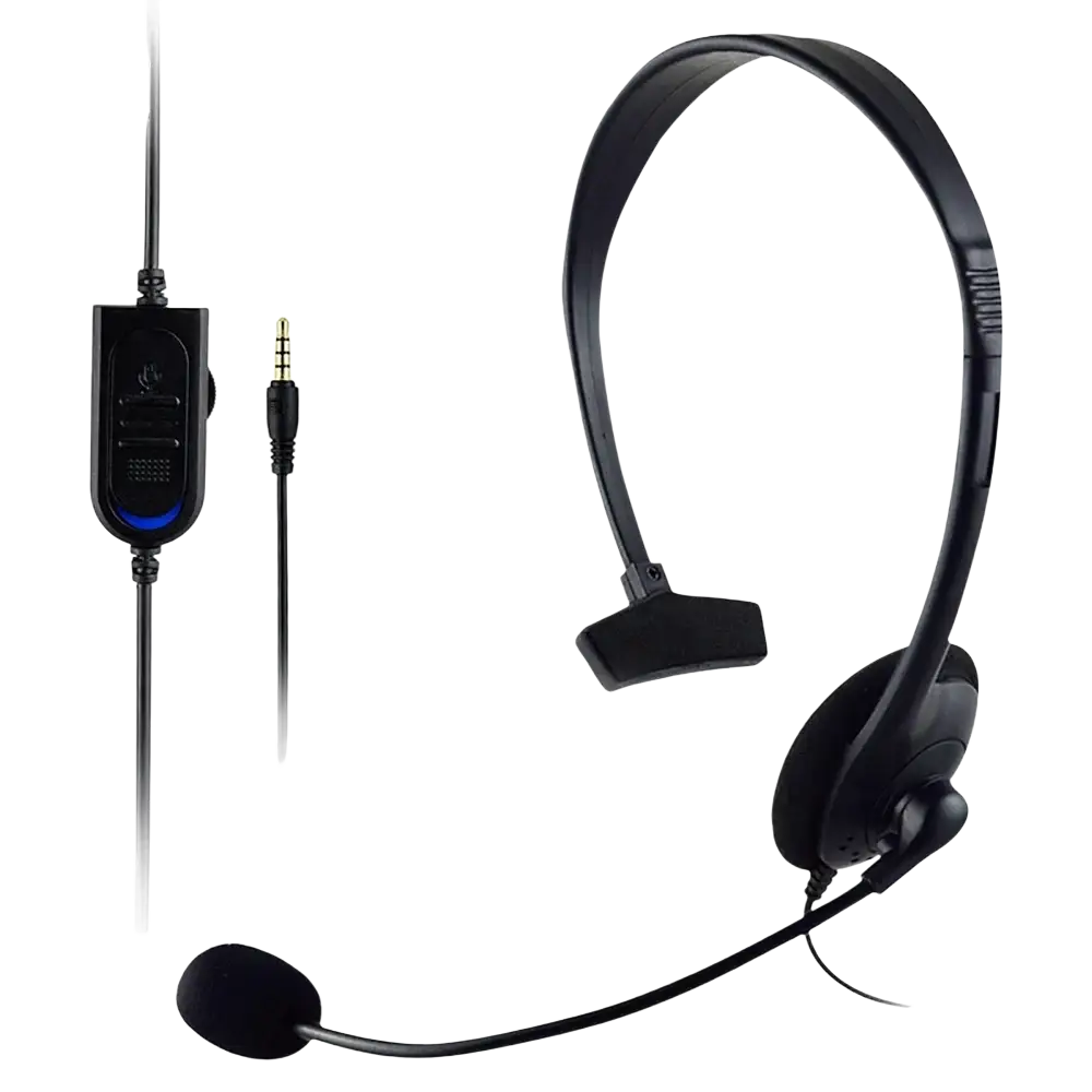 Black USB call center headset with noise canceling microphone and blue backlit inline control unit frequency response range