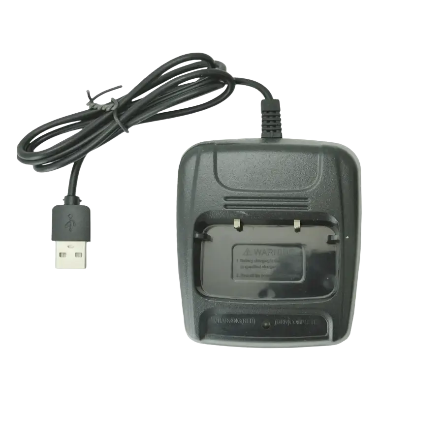 Black plastic usb charger special desk cradle with coiled cable and molded grip for Baofeng walkie talkie