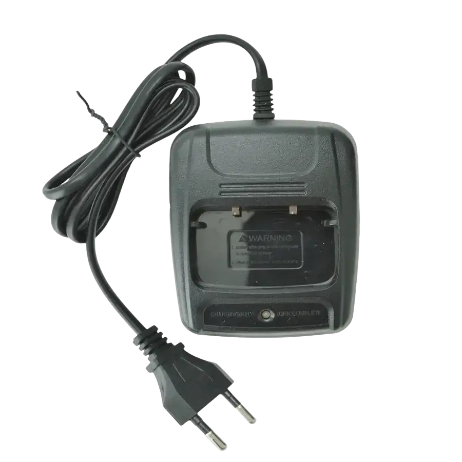 Black plastic usb charger special for Baofeng walkie talkie with coiled power cord and european-style plug for desk use