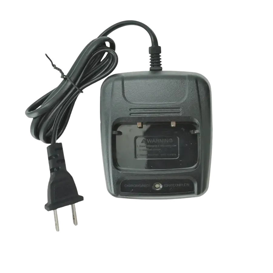 Black plastic usb charger special with coiled power cord and two prong plug for baofeng walkie talkie desk use