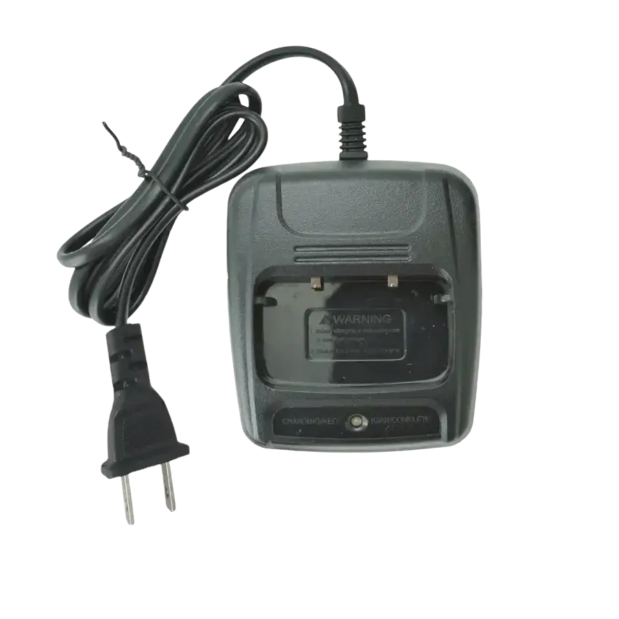 Black plastic usb charger special with coiled power cord and two-prong plug for baofeng walkie talkie desk use