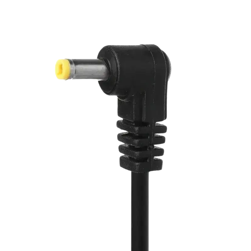 Black usb charger cable for baofeng radio with angled power adapter and yellow-tipped metallic connector