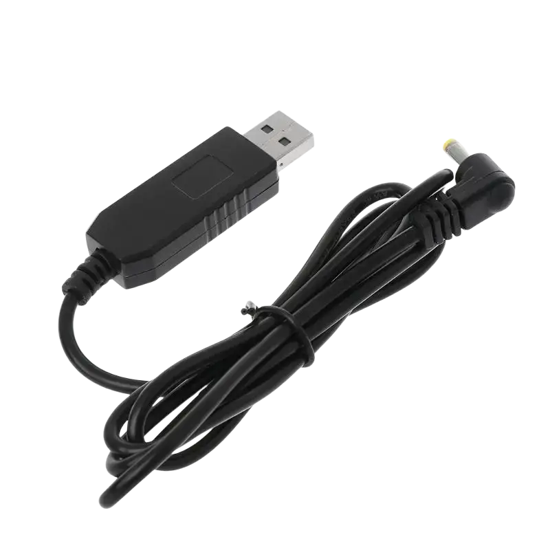 Black usb charger cable with rectangular housing and angled connector for Baofeng radio charger cable use