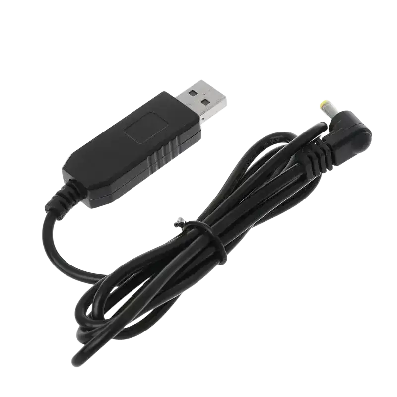 Black usb charger cable for baofeng radio with molded plastic housing and coiled cord for reliable charging