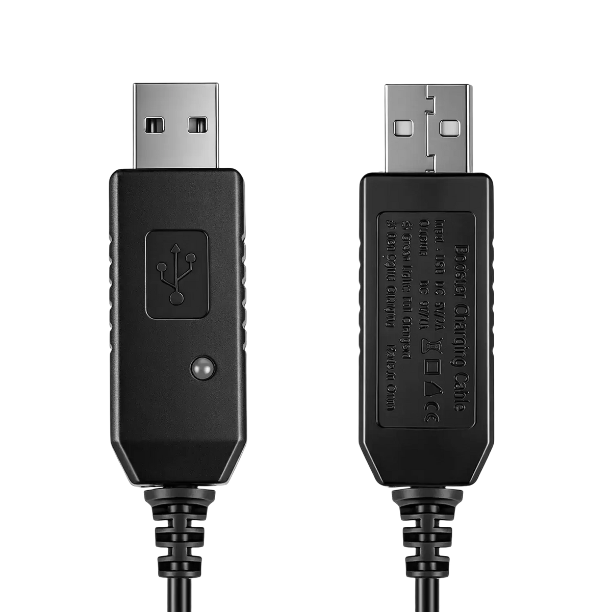 Black usb charger cable with silver connectors and indicator light for Baofeng walkie talkie charging use