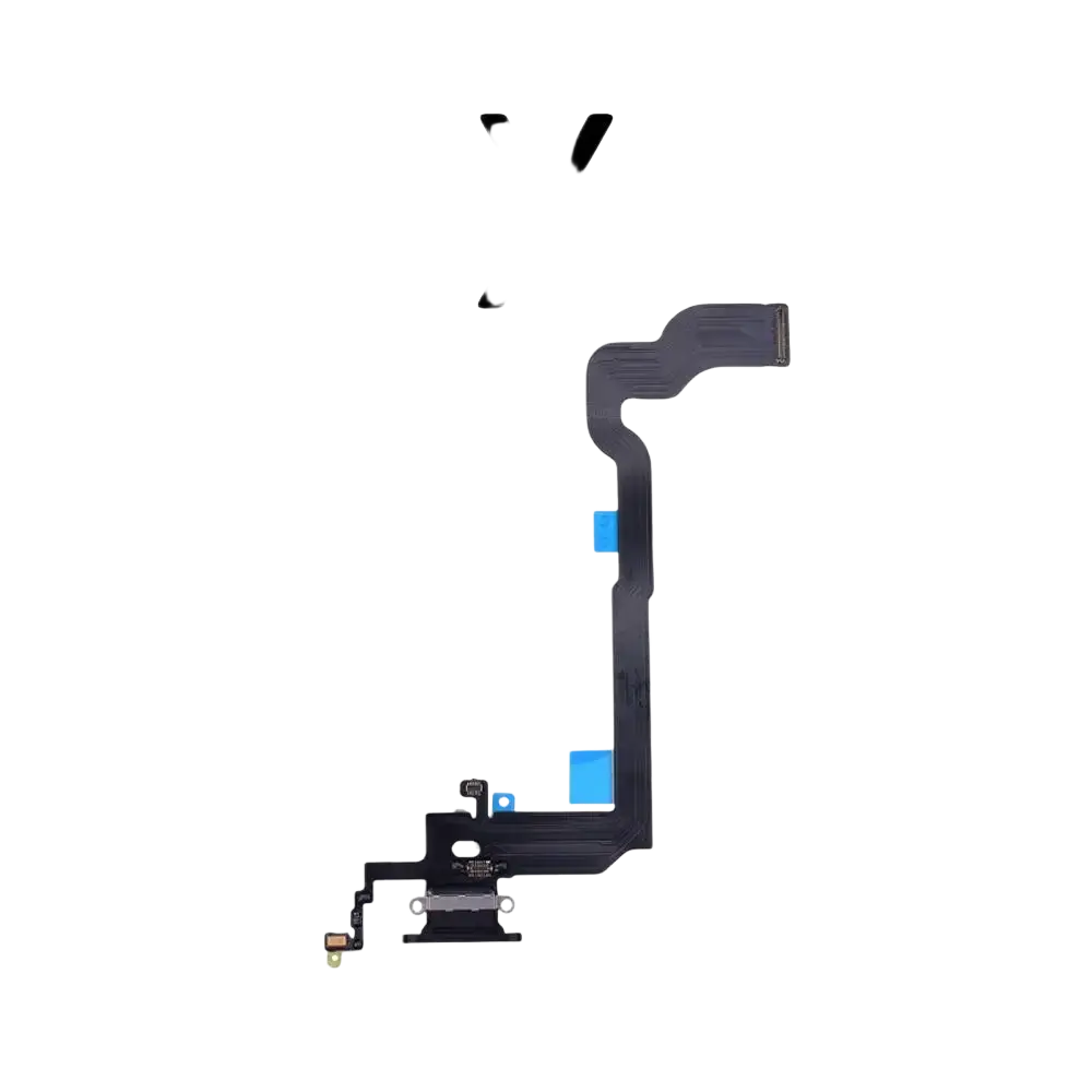 Black flexible usb charger flex cable for iphone xs max with blue adhesive tabs and charging port connector