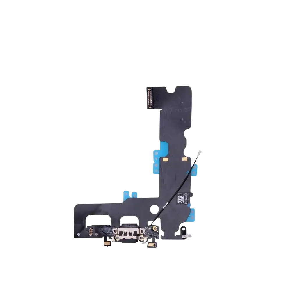 Black usb charger flex cable for iphone 7 plus showing the back side compatible with iphone xs max devices