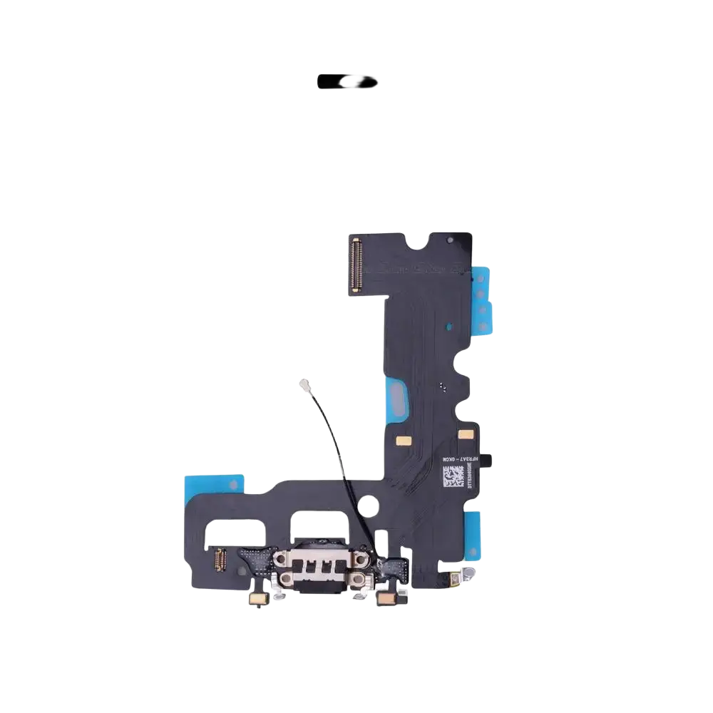 Black usb charger flex cable for iphone 7 shown from the back side compatible with iphone xs max charging port