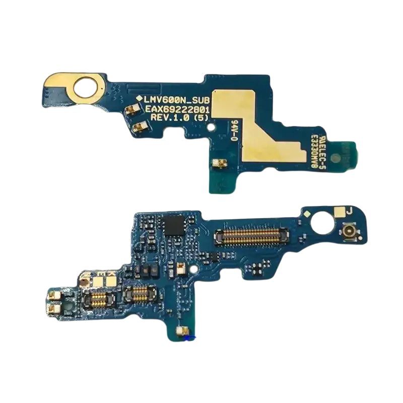Blue usb charging board with gold connectors and white markings for lg v60 v600am v600ea models back side