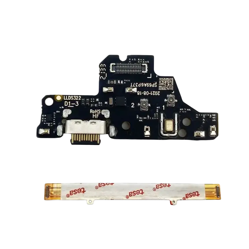 Black usb charging board with silver usb-c port and gold contacts for quick charge replacement on moto g41