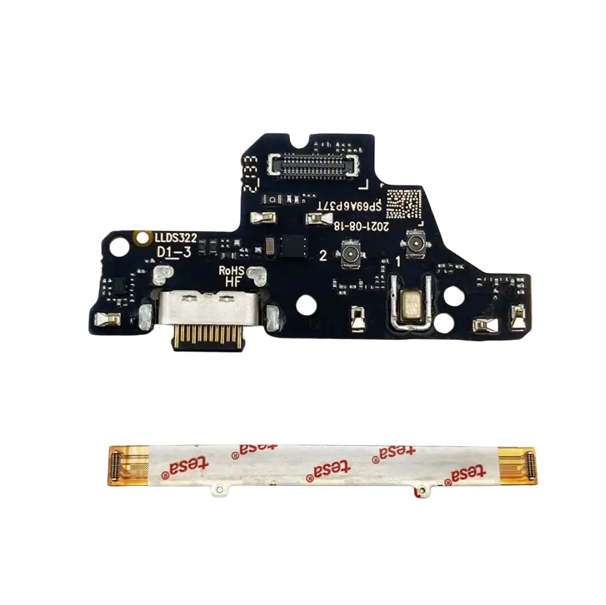 Black usb charging board with silver usb-c port and gold contacts for moto g41 quick charge in moto g series dock