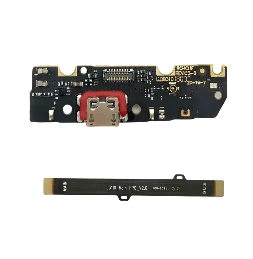Black usb charging board flex cable with red protective cover and gold-plated connectors for motorola moto g series