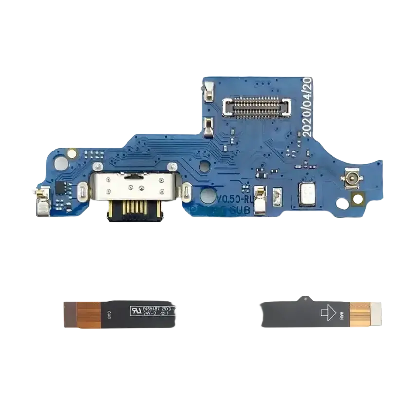 Blue usb charging board for Motorola Moto g series featuring USB-C port and essential electronic components