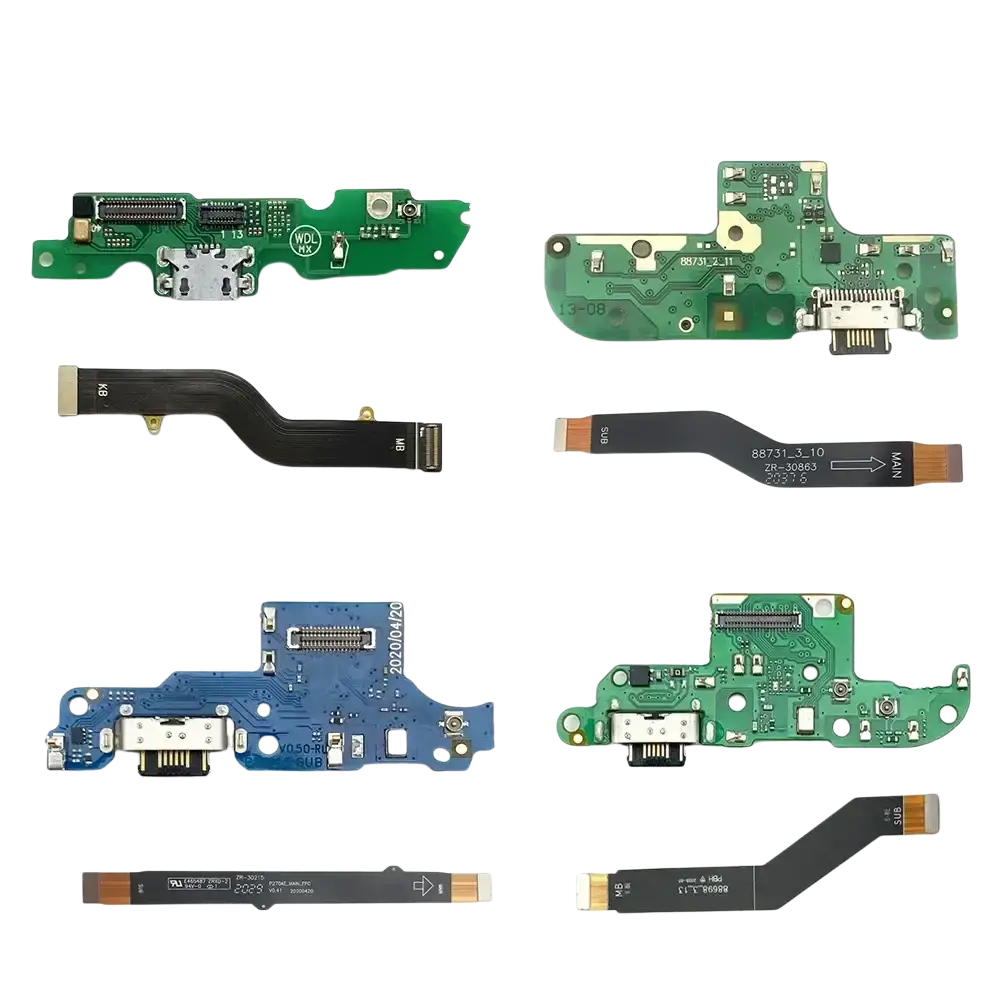 Usb charging board for motorola moto g series featuring green and blue charging dock assemblies with mainboard flex connectors