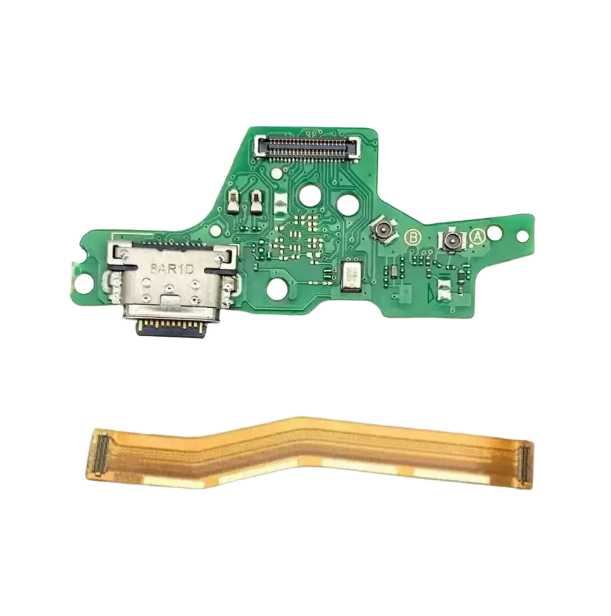 Green circuit board with silver usb-c charging port and gold flex cable usb charging board for motorola moto g series