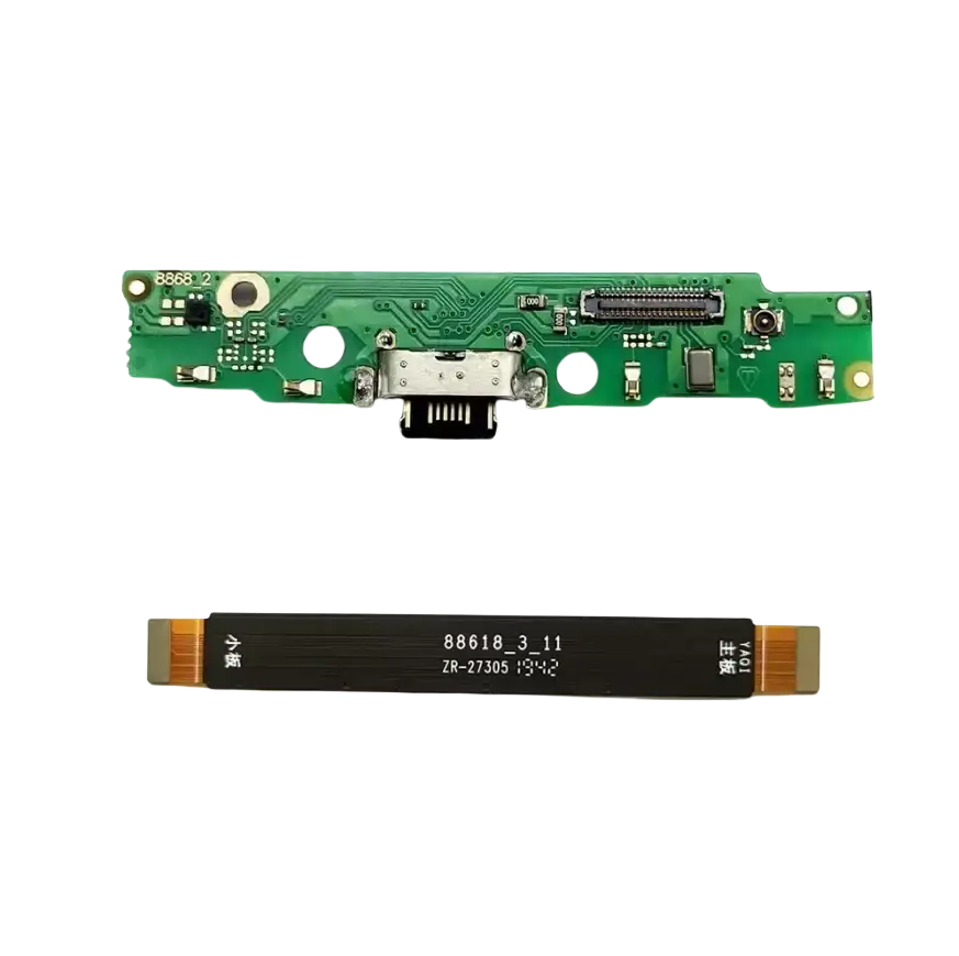 Green usb charging board for Motorola Moto g series with silver usb-c port and black flexible ribbon cable