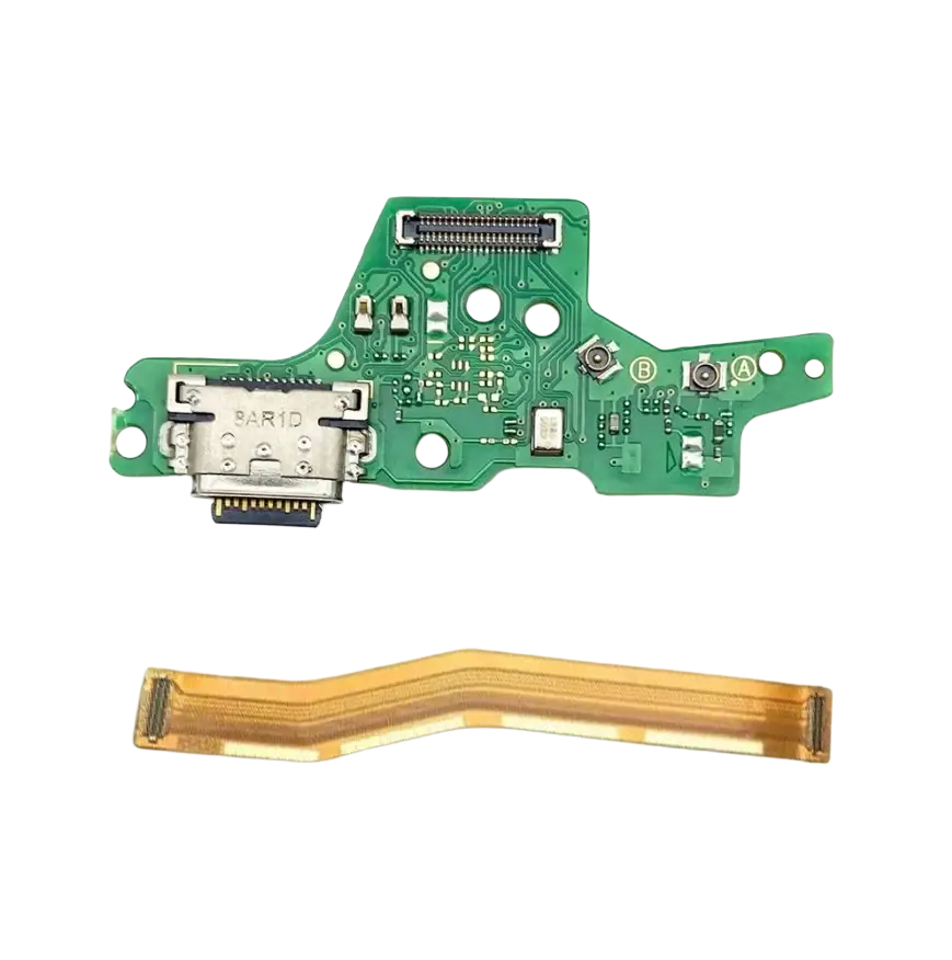 Green circuit board with silver usb-c port and gold flex cable charging board for motorola moto g8 plus usb charging dock