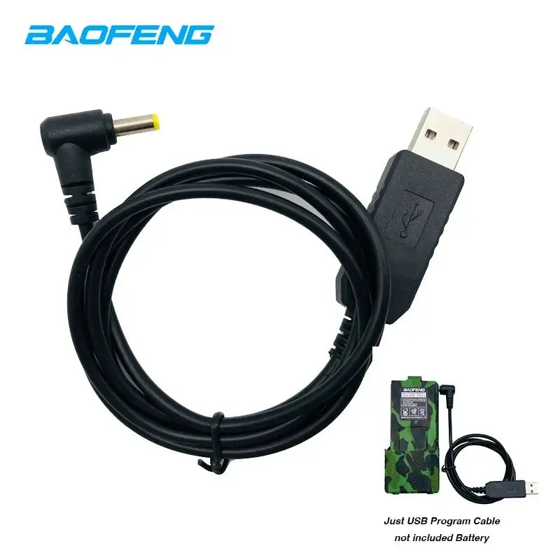 Black usb charging cable with right-angle connector for baofeng uv-5r walkie talkie and camouflage battery pack