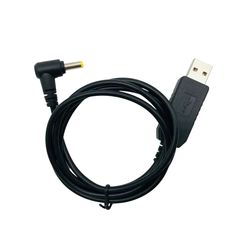Black usb charging cable for Baofeng uv-5r walkie talkie with 90-degree angled connector and yellow accent plug