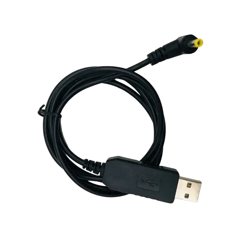 Black usb charging cable with standard usb-a and yellow dc barrel plug for Baofeng uv-5r walkie talkie