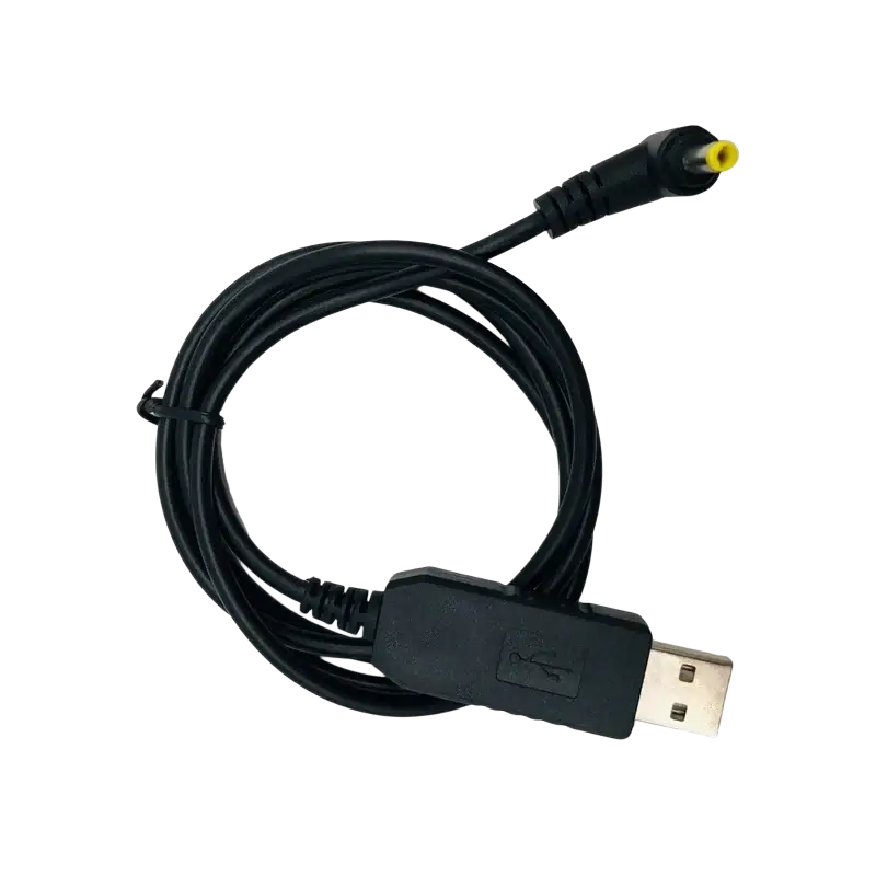 Black usb charging cable for baofeng uv-5r walkie talkie with yellow-tipped dc power adapter connector