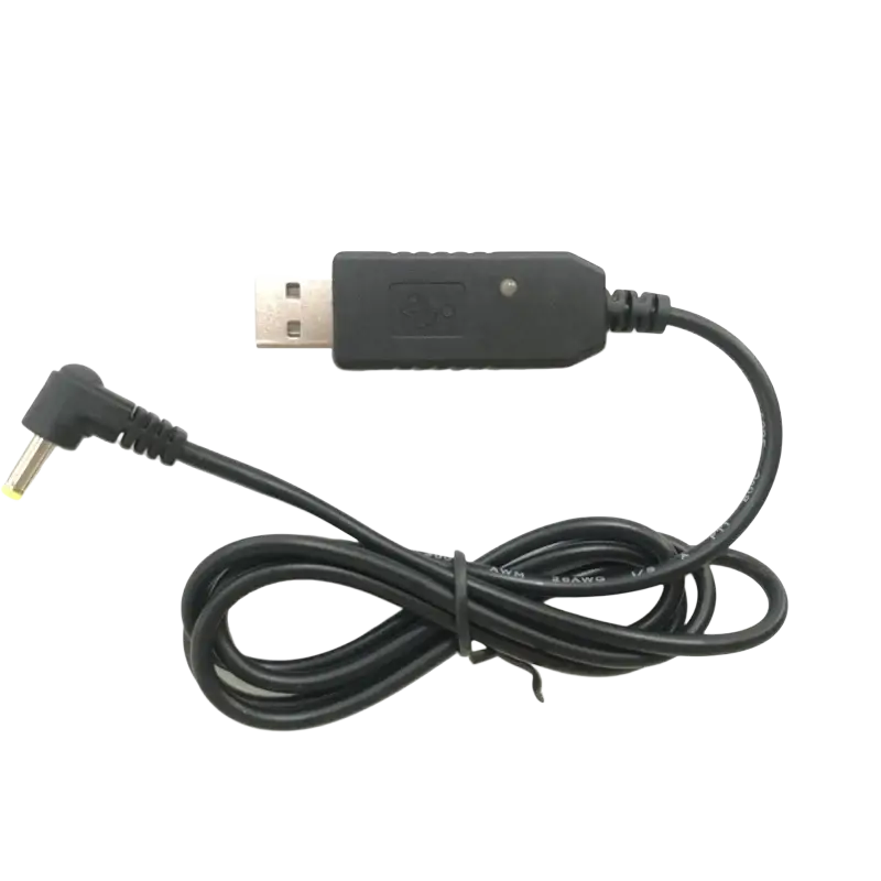Black usb charging cable with right-angle connector for uv10r walkie talkie usb-to-dc power adapter cable