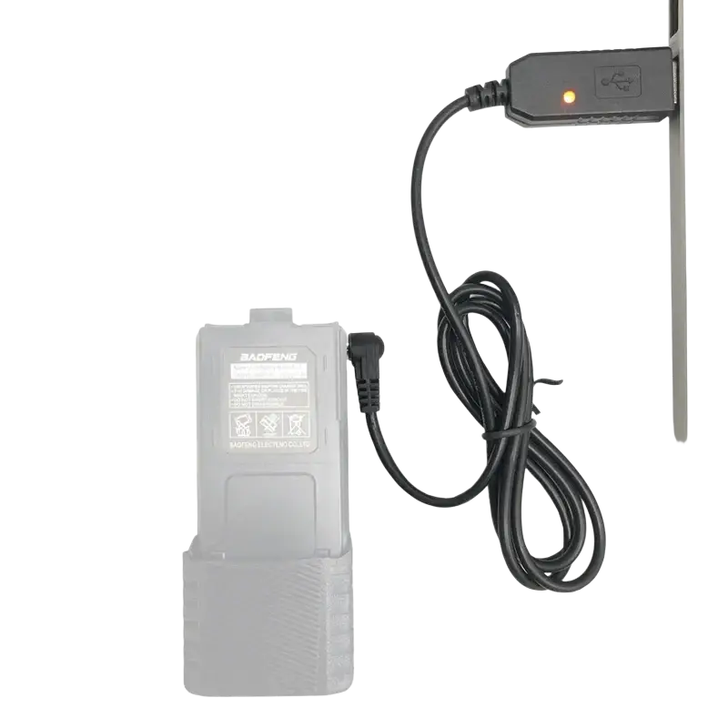 Gray baofeng usb charging adapter with black cable and orange indicator light for uv10r walkie talkie fast charging