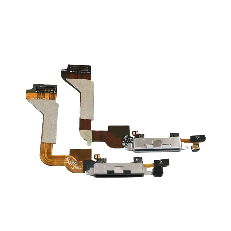 Silver and black flexible usb charging dock flex cable for iphone 4 4s with gold connectors and curved design