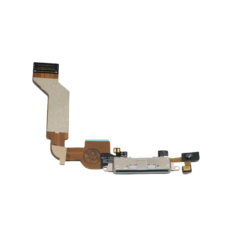 White flexible usb charging dock flex cable for iphone 4s with curved ribbon cable and metallic connectors for usb charging