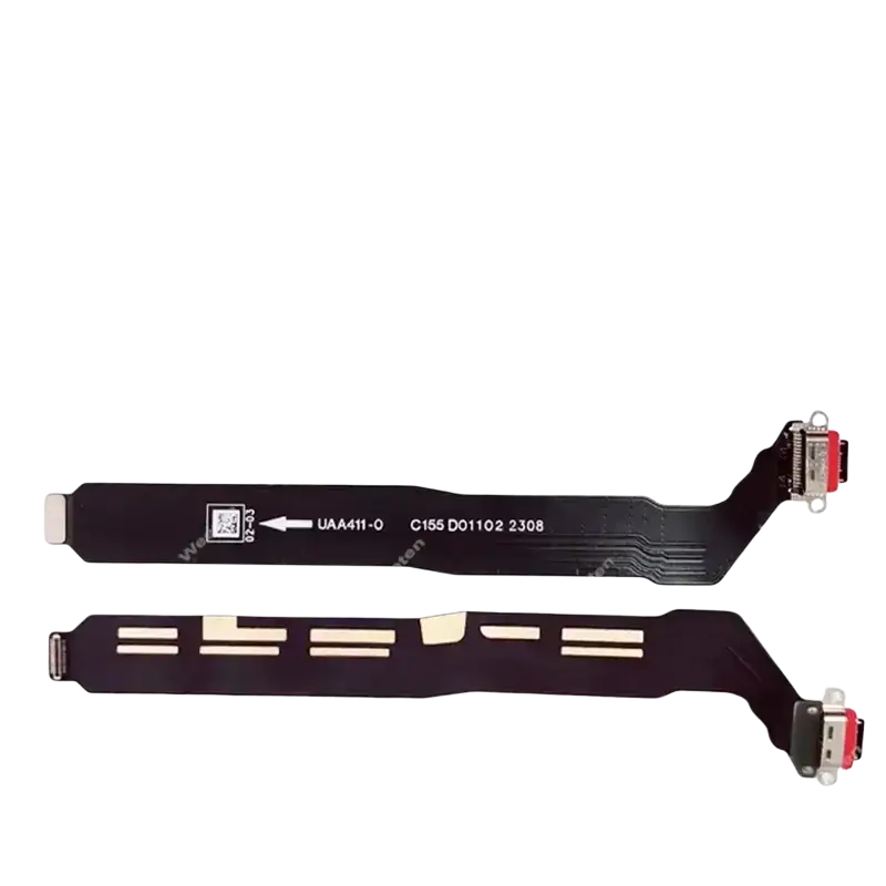 Black flexible usb charging dock flex cable with printed identifiers and metallic connectors for Oneplus Nord series