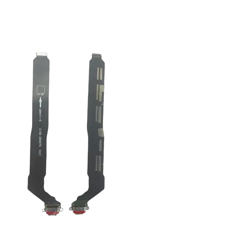 Black flexible usb charging dock flex cable with red connectors and printed markings for Oneplus Nord series charging dock