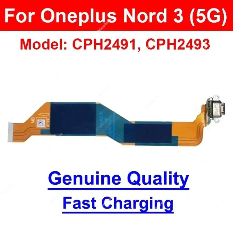 Orange and blue flexible circuit board with usb-c connector for usb charging dock compatible with oneplus nord 3 models