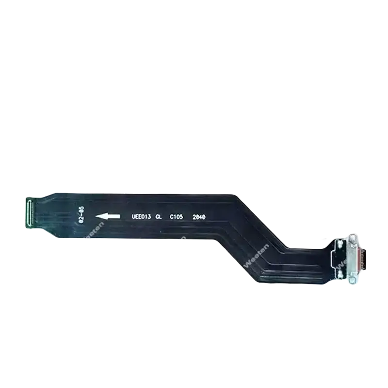 Black usb charging flex cable for oneplus 2 with printed identifiers and connector on flexible circuit board