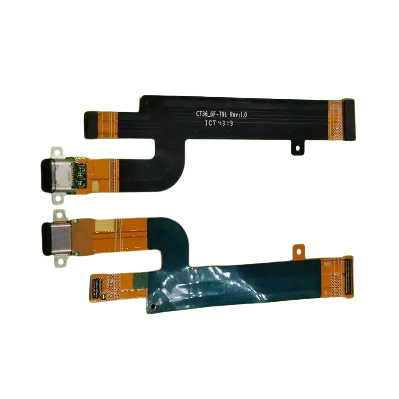 Black and orange flexible usb charging port board with usb-c connector for caterpillar cat s41 labeled ct36_gf-791 rev 1.0