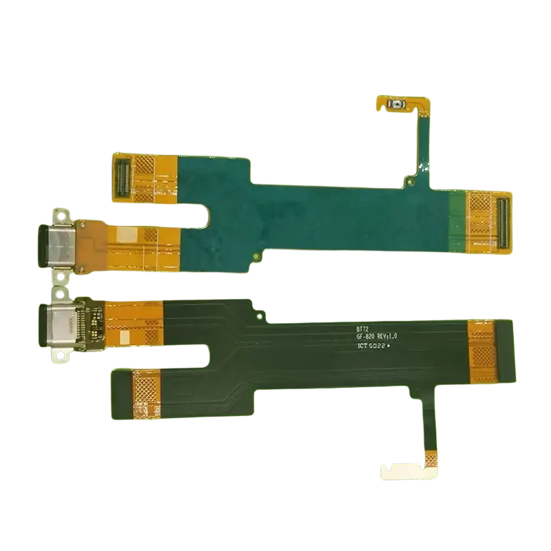 Two flexible usb charging port boards for caterpillar cat s41 s42 in teal and black with gold connectors and silver usb-c ports