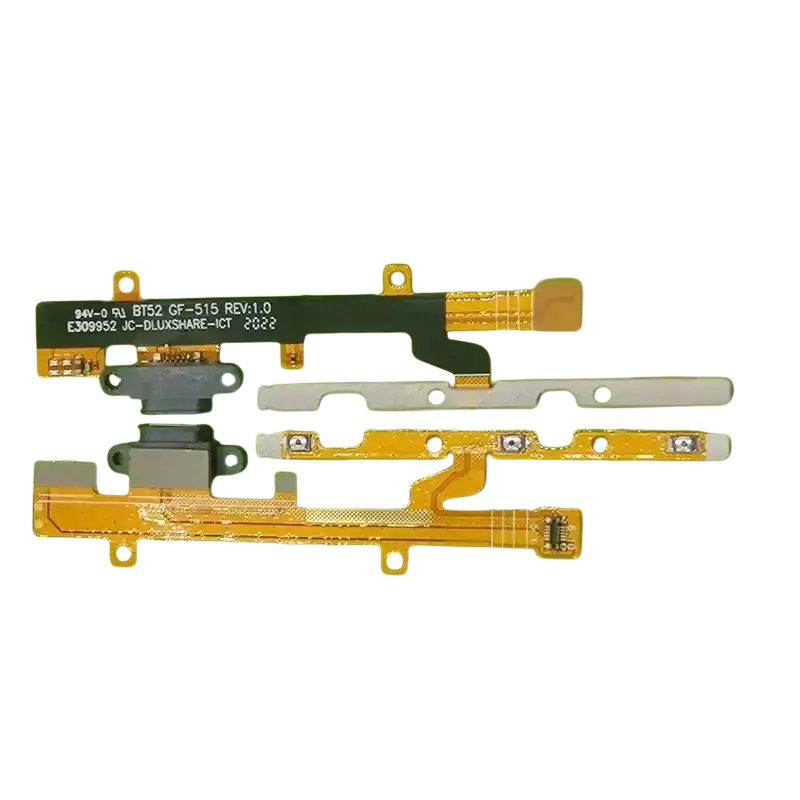 Yellow and green flexible usb charging port board with printed components for caterpillar cat s41 and cat s42