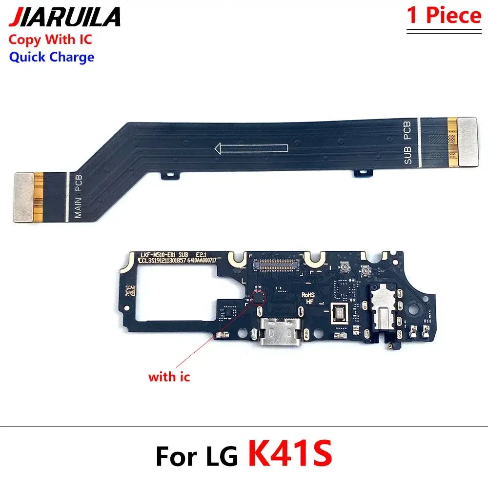 Black flexible circuit board assembly with usb charging port and ic for lg k41s k50s k51s smartphones