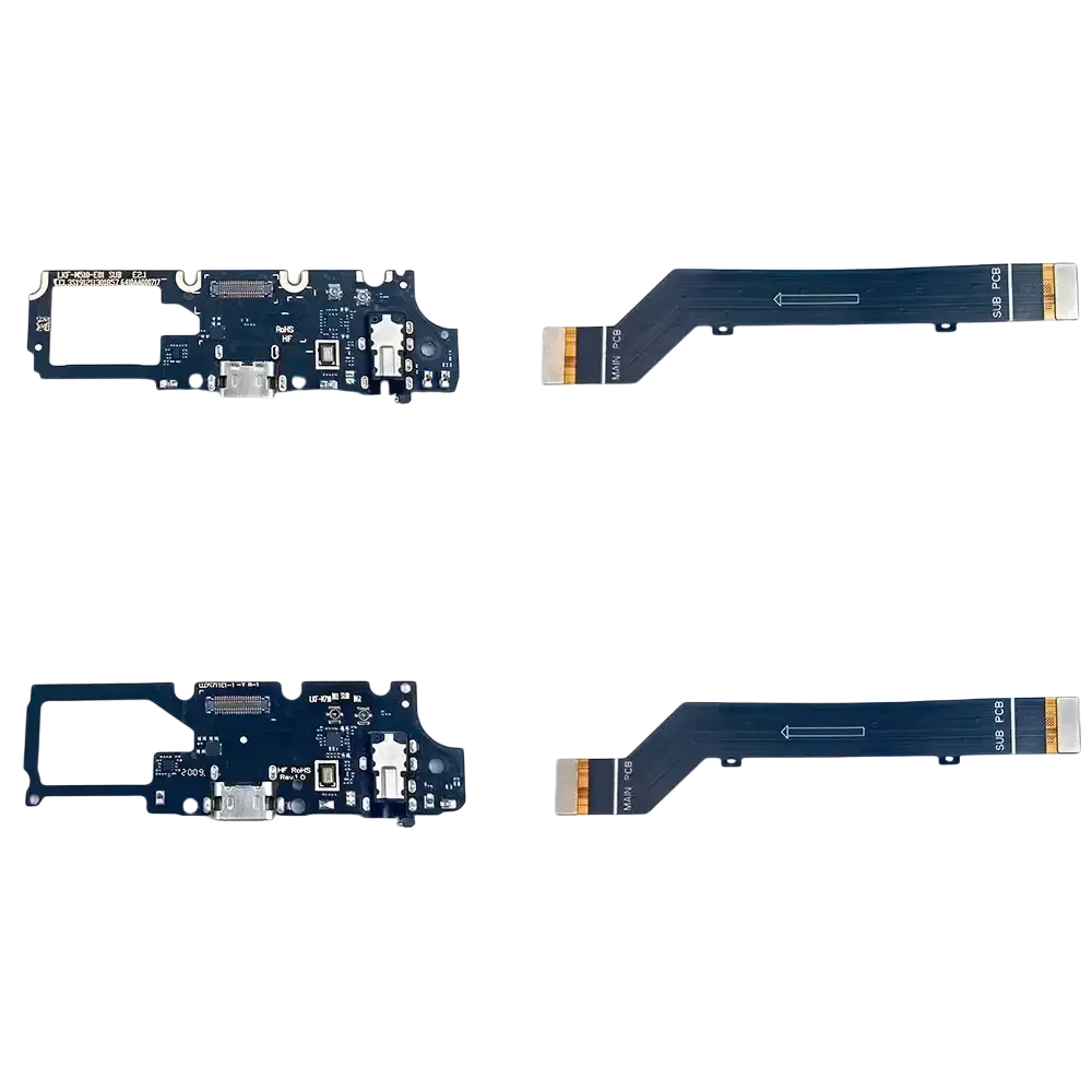 Blue usb charging port flex cable with ribbon connectors for lg k41s k50s and k51s circuit board back side view
