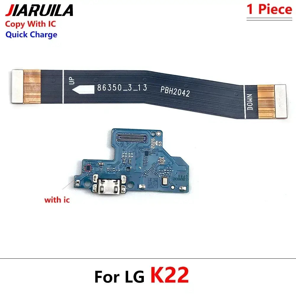 Blue circuit board charging port flex cable with integrated ribbon for lg k51s and compatible models usb charging port flex cable