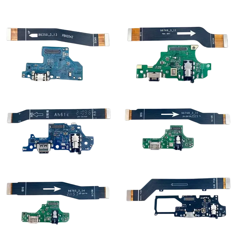 Blue and green usb charging port flex cable circuit boards with usb ports and ribbon cables for lg k51s back side