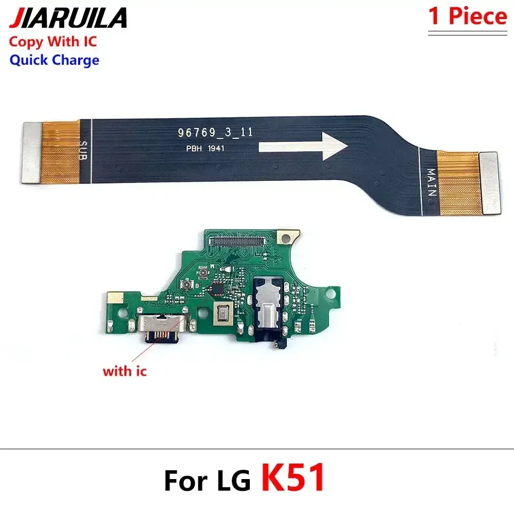 Green circuit board with usb-c charging port and flex cable for lg k51s replacement charging port use