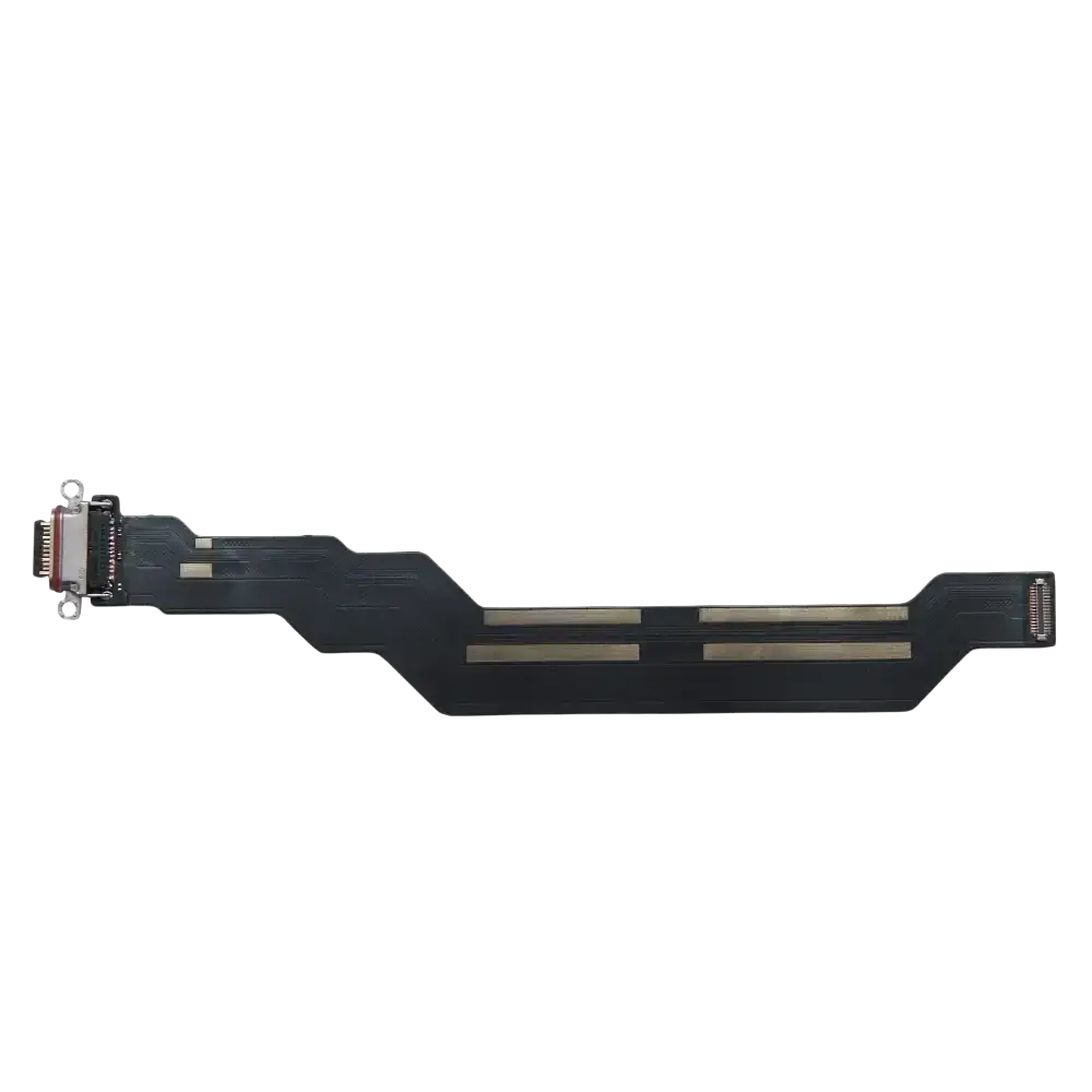 Black flexible board flex cable with gold-colored traces and metallic connectors for oneplus nord charging port