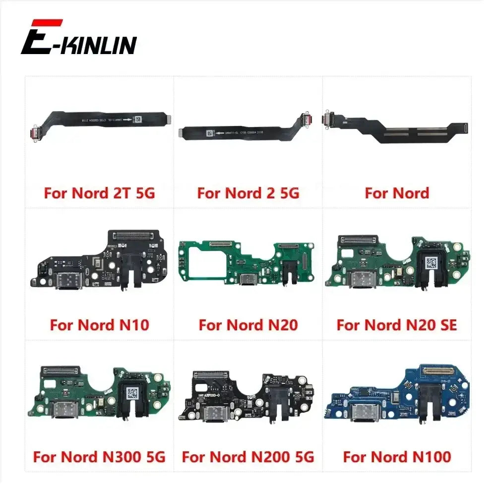 Usb charging port flex cable for Oneplus Nord featuring black and green board flex with metallic connectors by E-kinlin