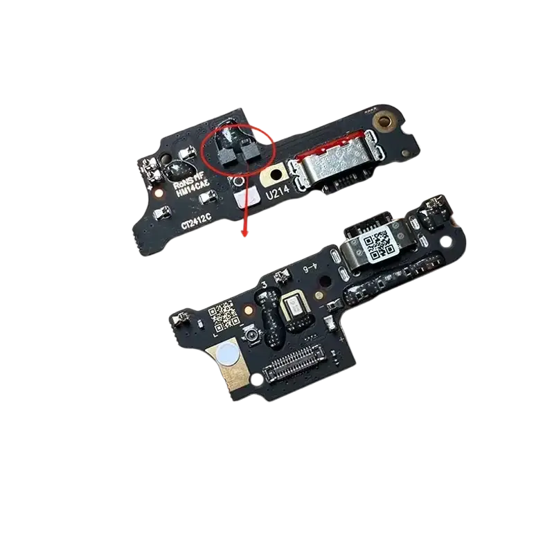Black electronic charging port board with silver contacts for poco c3 c31 and c40 c50 usb charging port flex cable