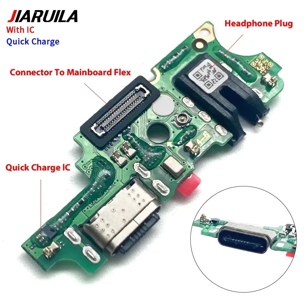 Green circuit board usb charging port flex cable with usb-c headphone plug and quick charge ic for tecno 20c bg7 spark pro